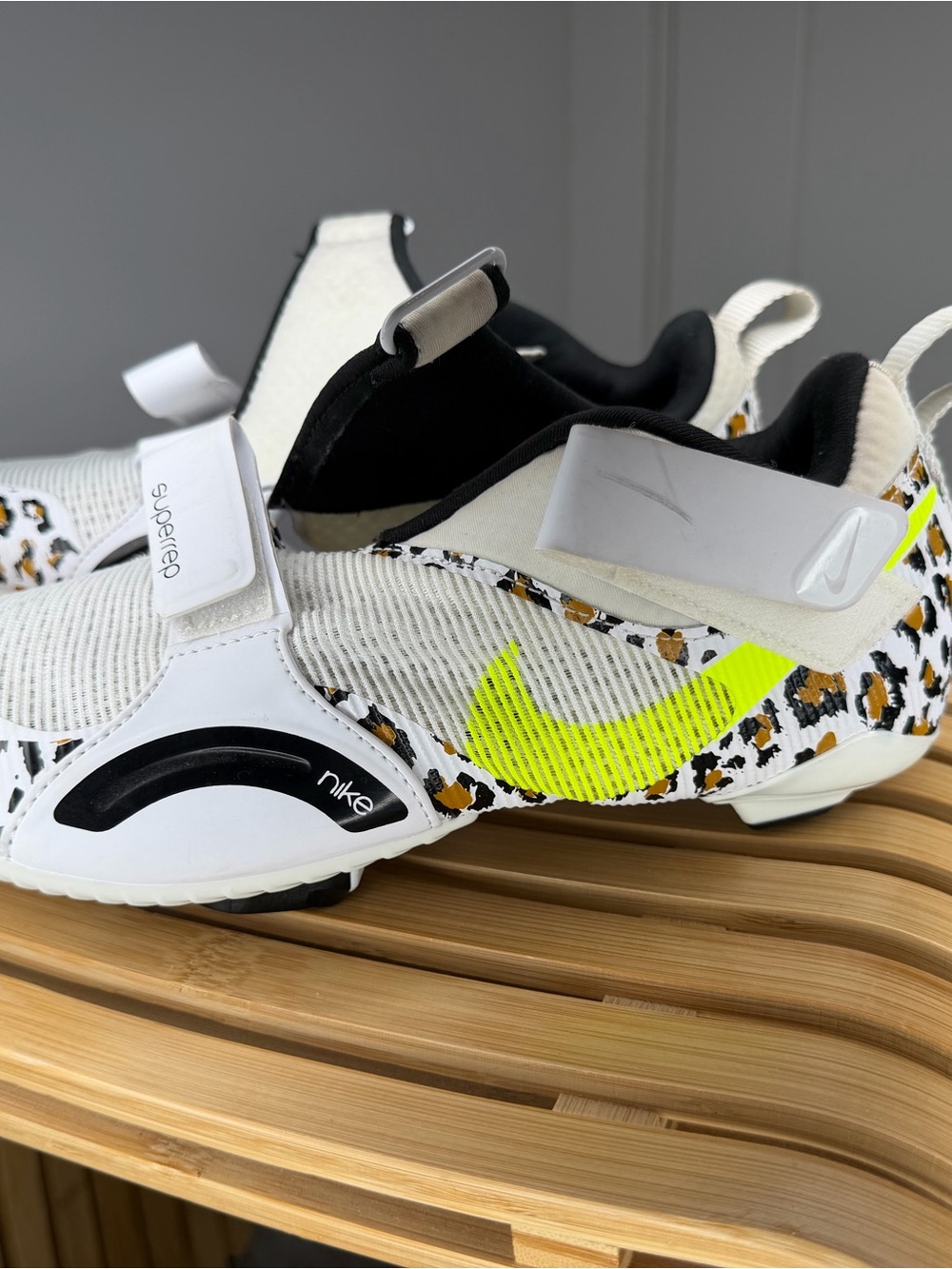 Nike Peloton Shoes Women’s with Neon Yellow Swoosh and Leopard Accents